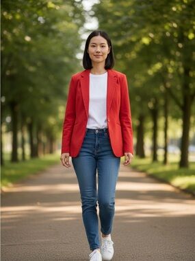 Vintage Suede Red Women's Blazer Jacket — Classic Single-Button